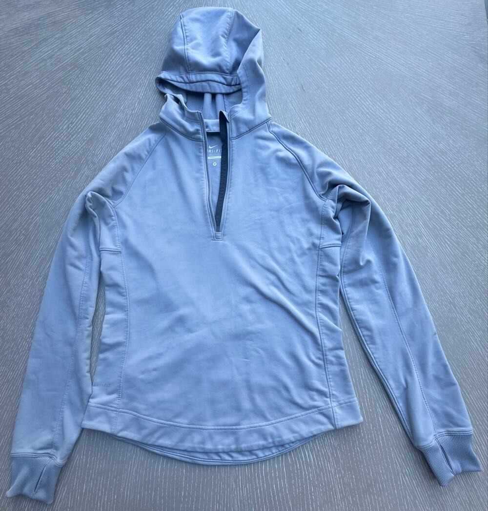 Nike Dri-FIT Womens M gray 1/2 Zip Hooded Pullover Logo Wear Stains